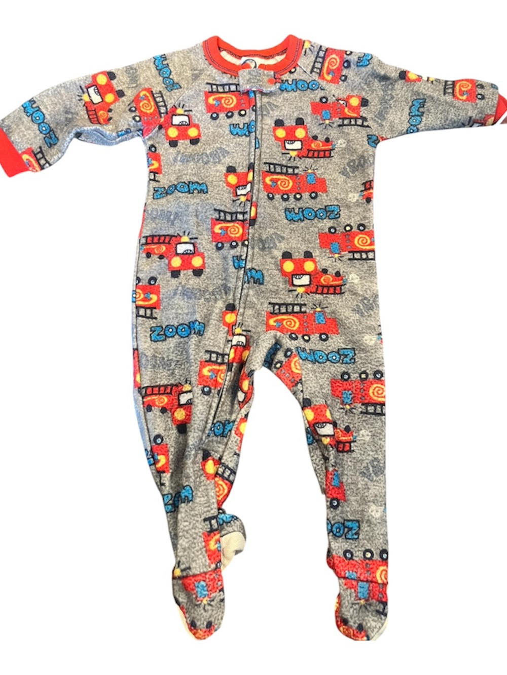 Gerber Gray Footed Onesie with Red Fire Truck Print